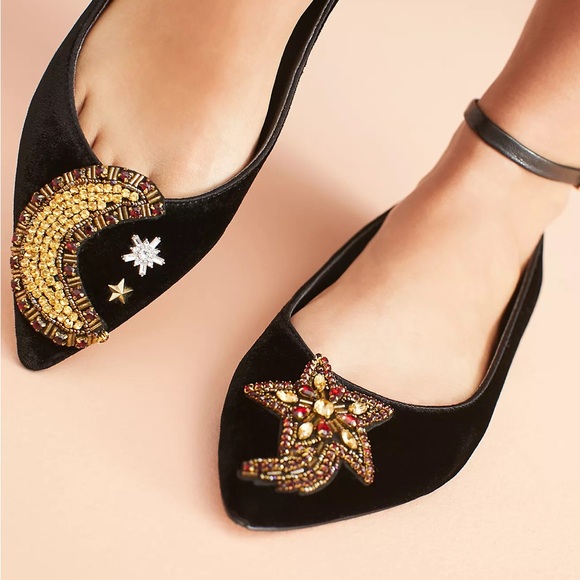 NWOT Sam Edelman lRexley Velvet Ballet Flat w/ Crystal Celestial Embellishments - Picture 2 of 14
